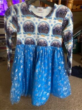 Harper Lane Co Polar Express Train Blue Tulle Dress Silver Snowflake Girls 8 9